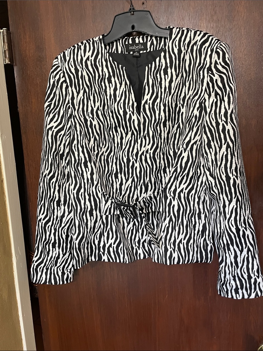 Black and white zebra print jacket with potential peplum